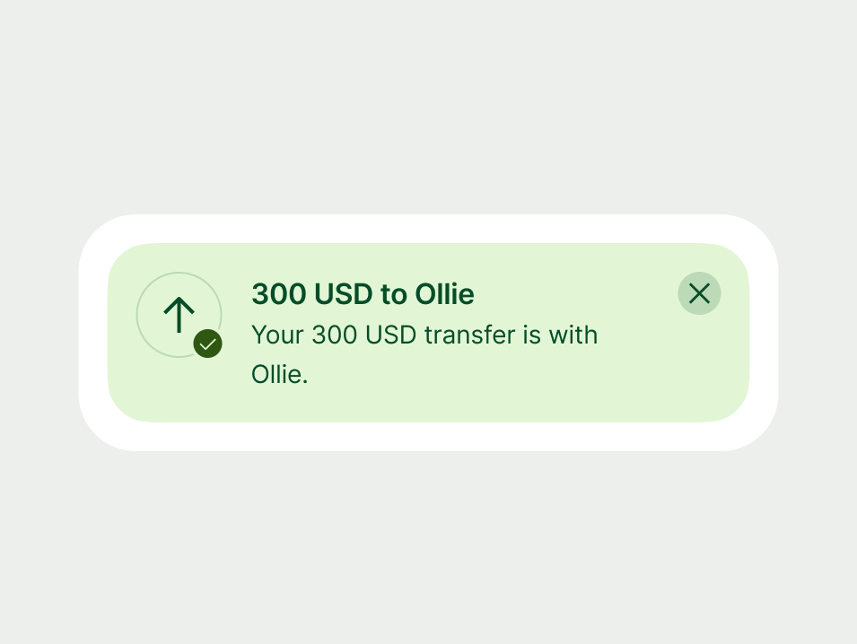 Success action prompt with no button