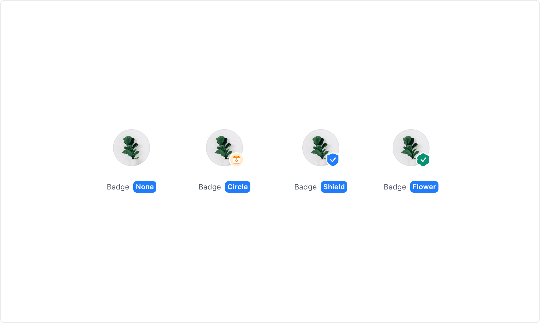 Avatar의 Badge Property - Circle, Shield, Flower 타입
