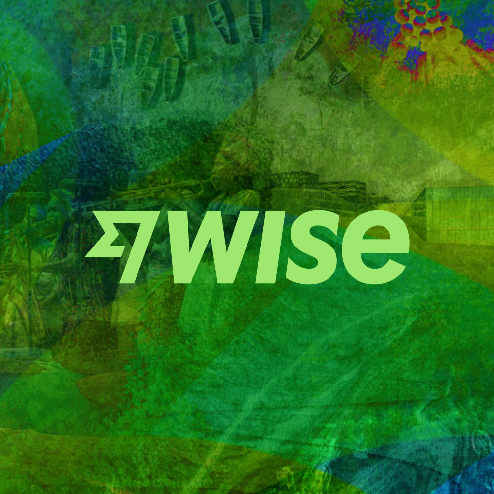 The Wise logo in Bright Green on a tapestry background.