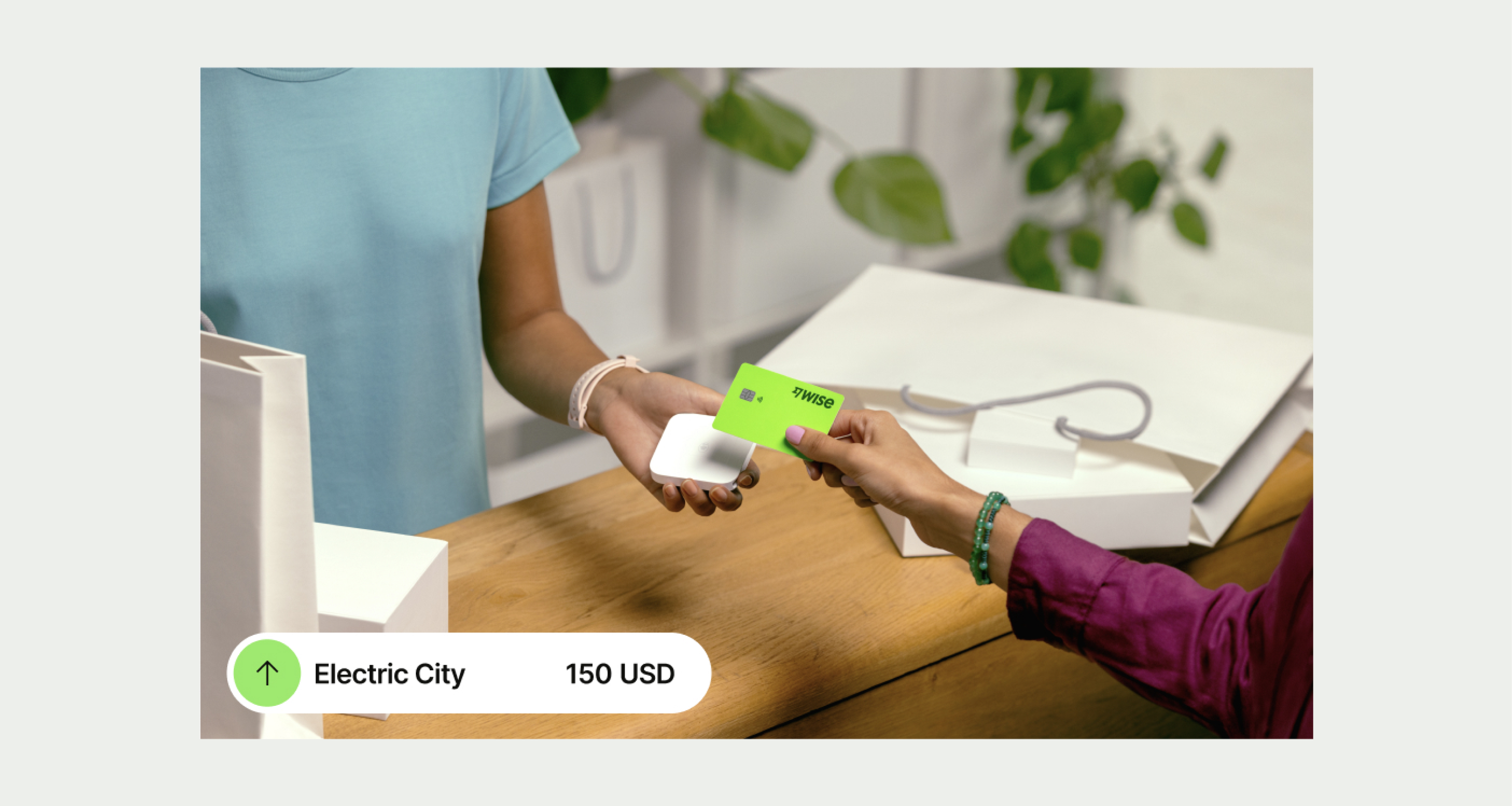 A Wise customer using the Wise card in store