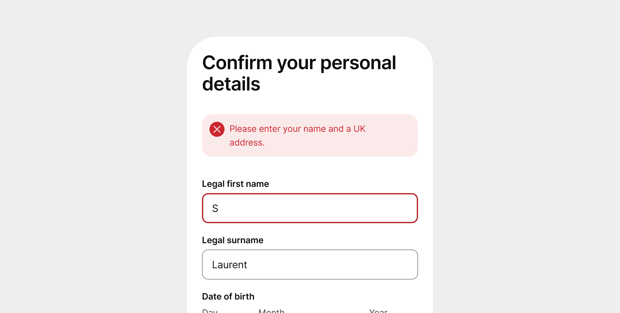 Error info prompt example within a form