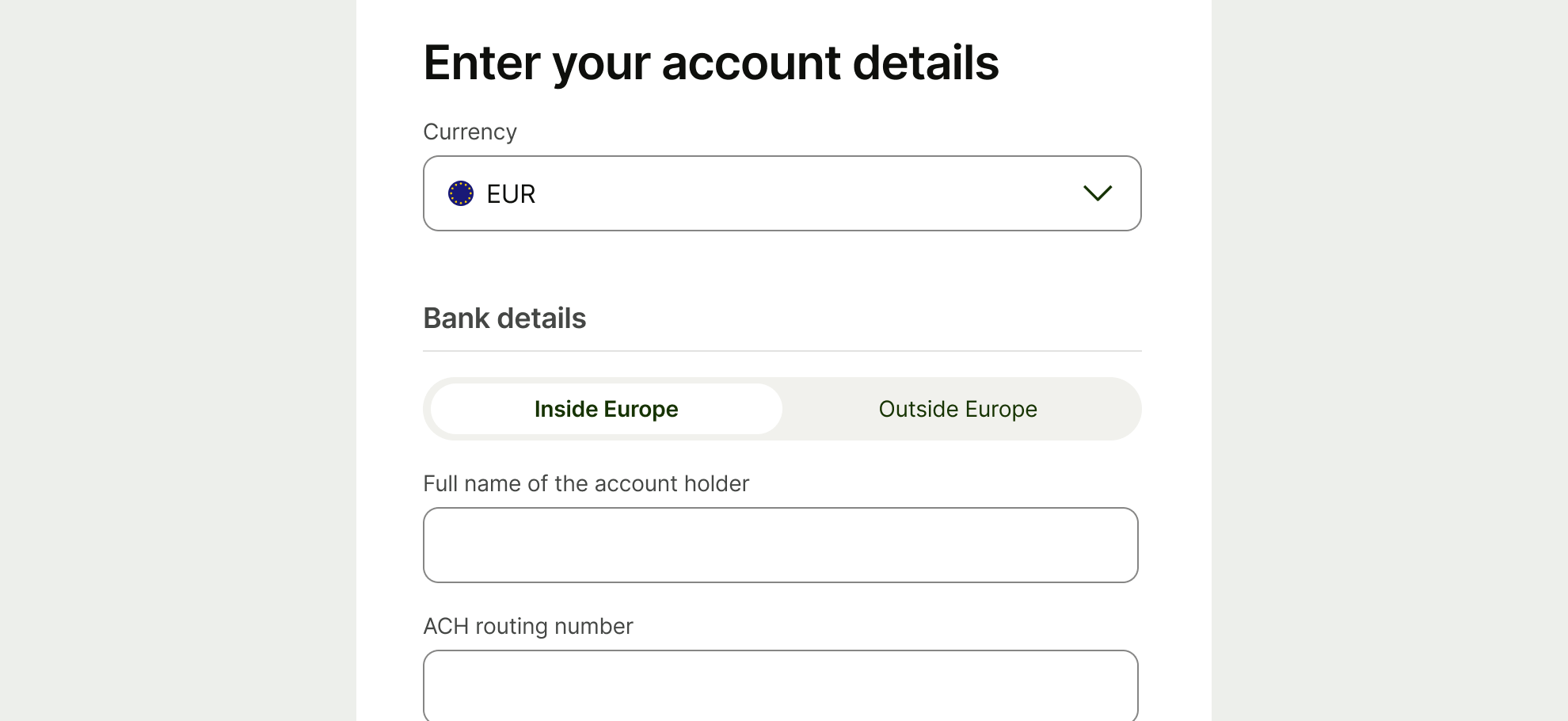 Account details with in line segmented control