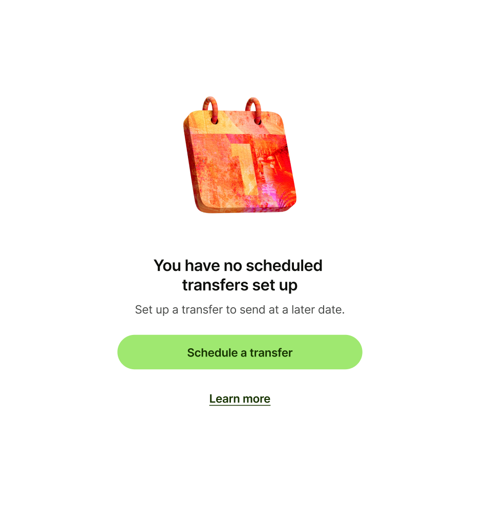 Empty state pattern with 'Learn more' as secondary button text