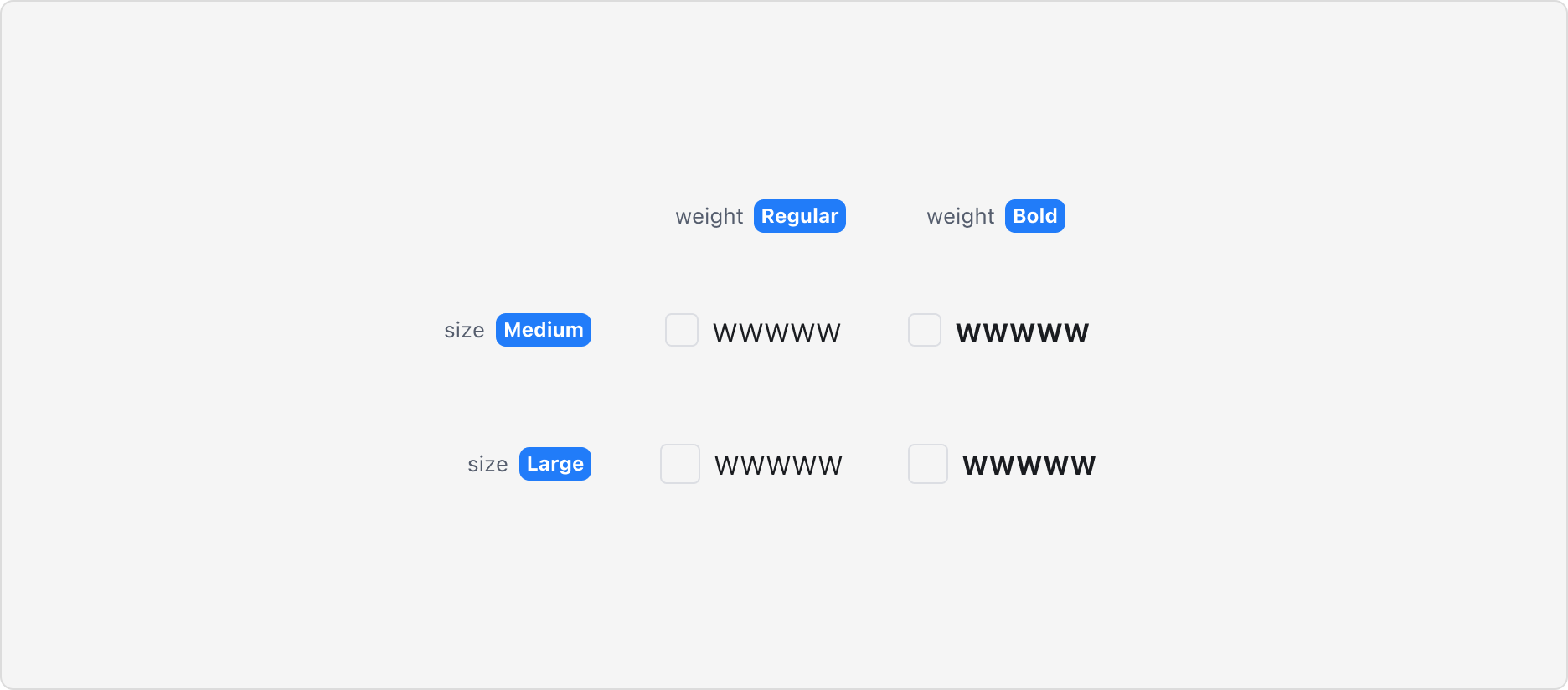 Checkbox의 Size와 Weight Property - Medium, Large 사이즈와 Regular, Bold 굵기