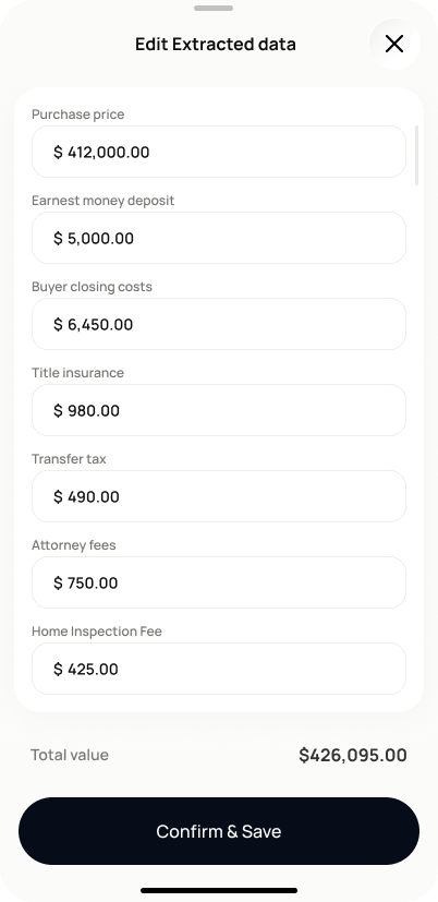 Review Extracted Purchase Costs