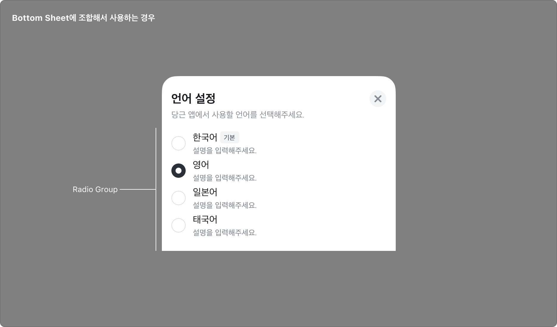 Bottom Sheet와 조합하여 사용하는 경우 - Radio Mark