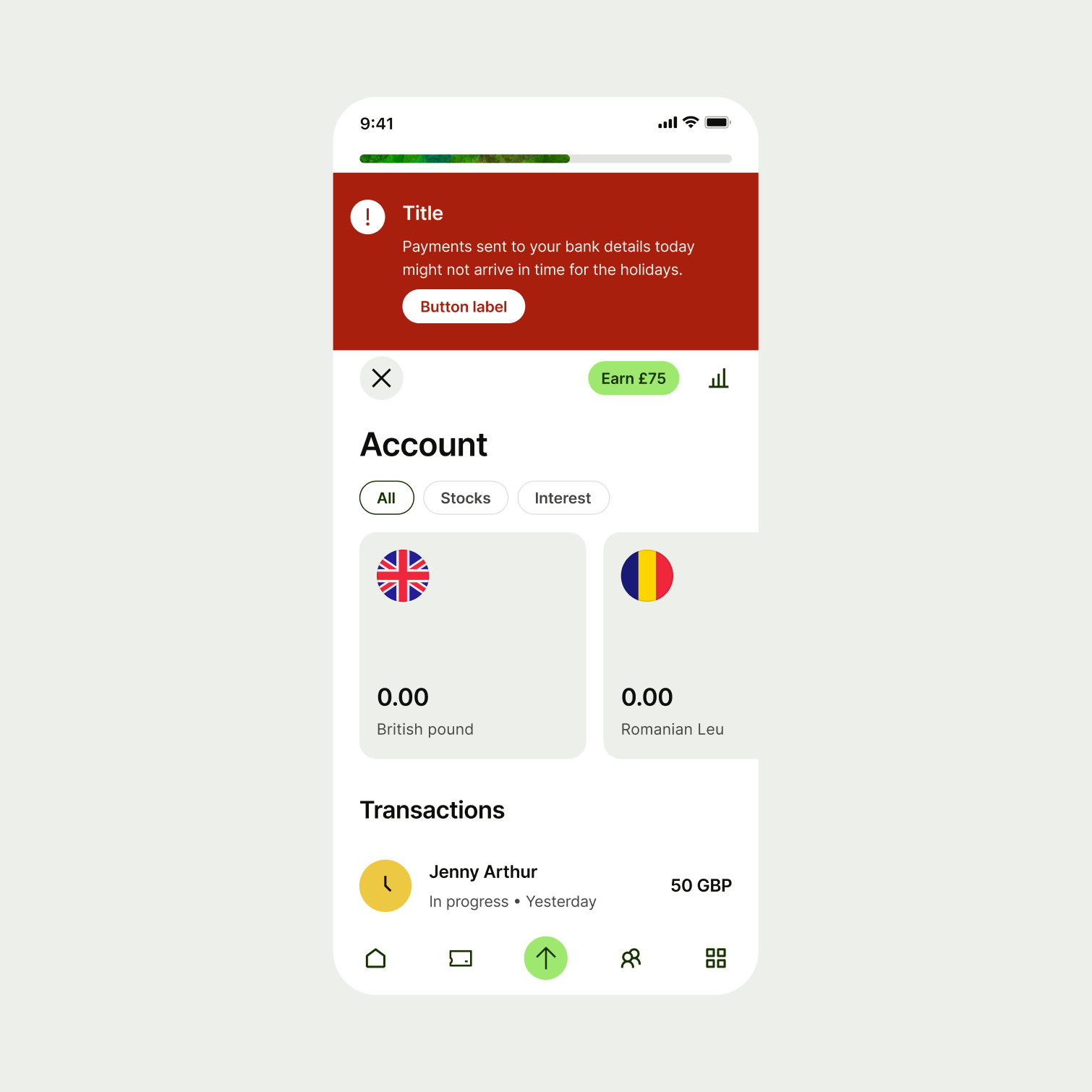 Progress bar placement on a banner