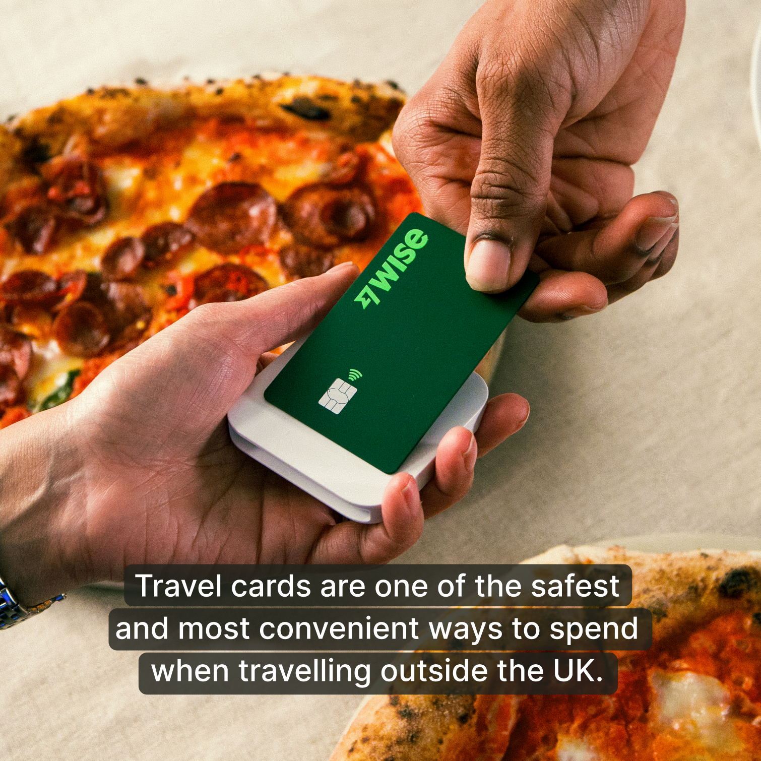 The caption sentence is placed at the bottom of the image in the foreground. The text is white and background colour is back. 