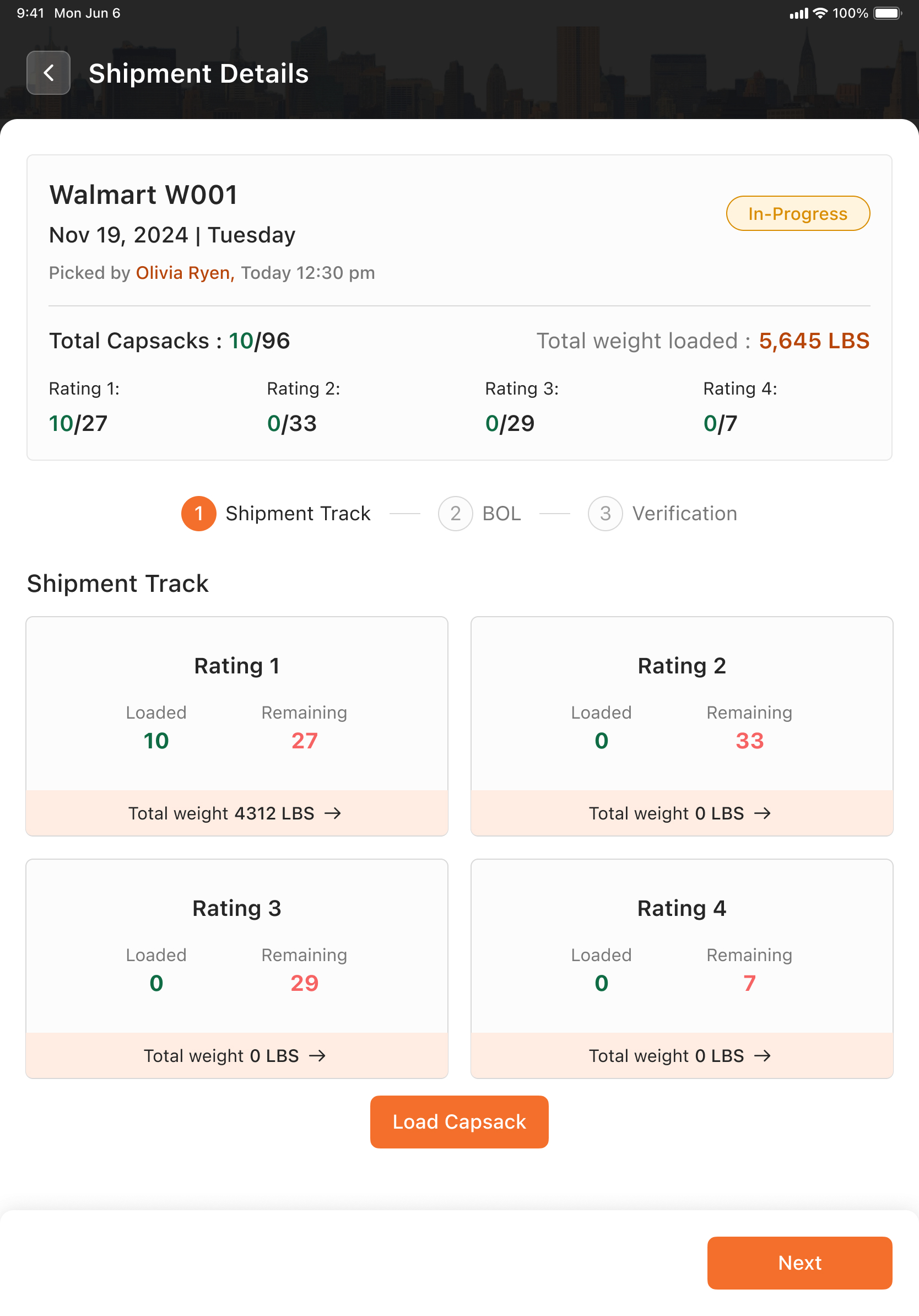 Shipment Track in process step 1