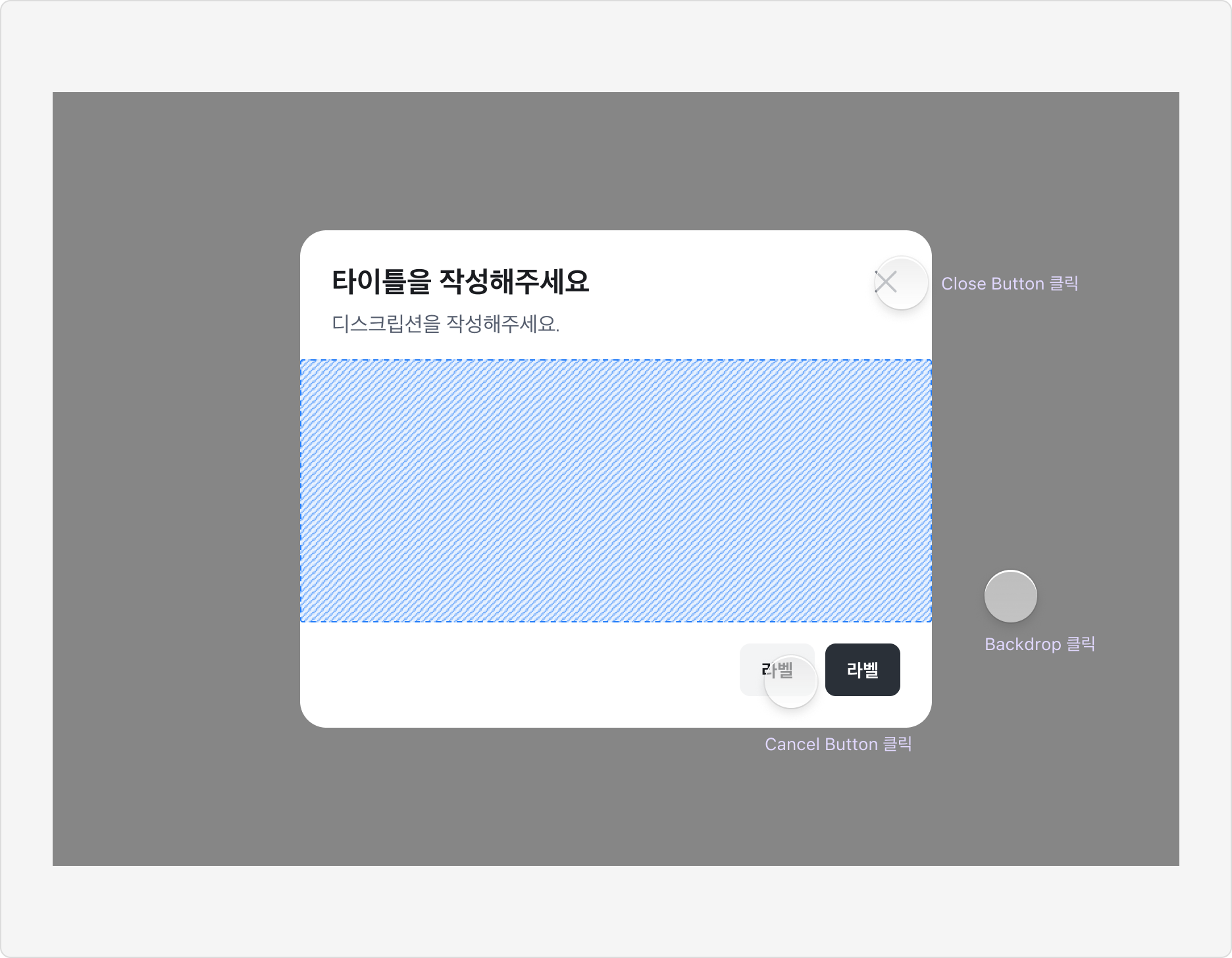 Dialog를 닫는 세 가지 방법 - Close Button 클릭, Backdrop 클릭, Cancel Button 클릭