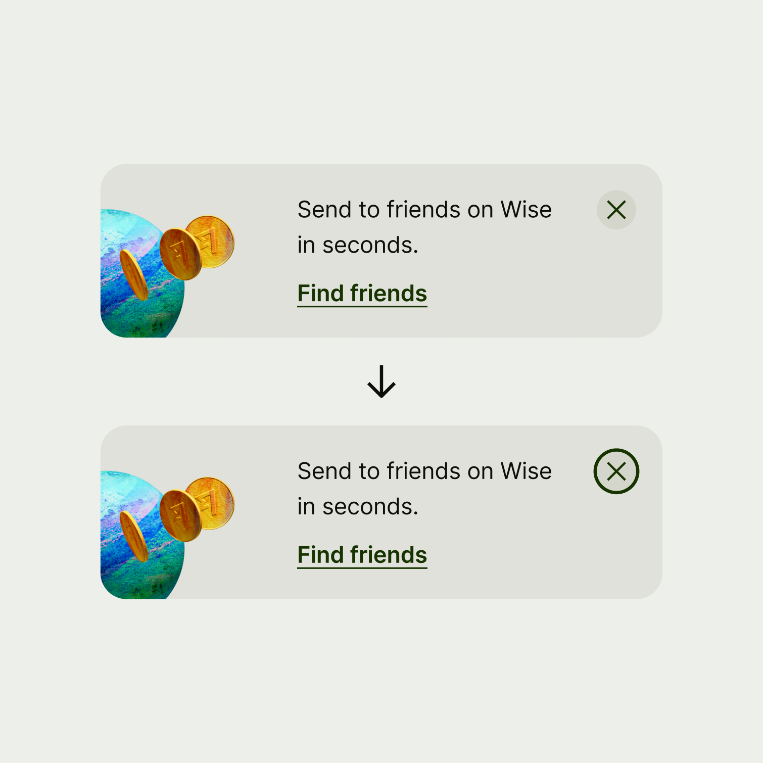 A comparison of an icon in a circular container showing the focused and unfocused variants.