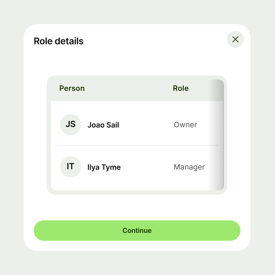Table in modal