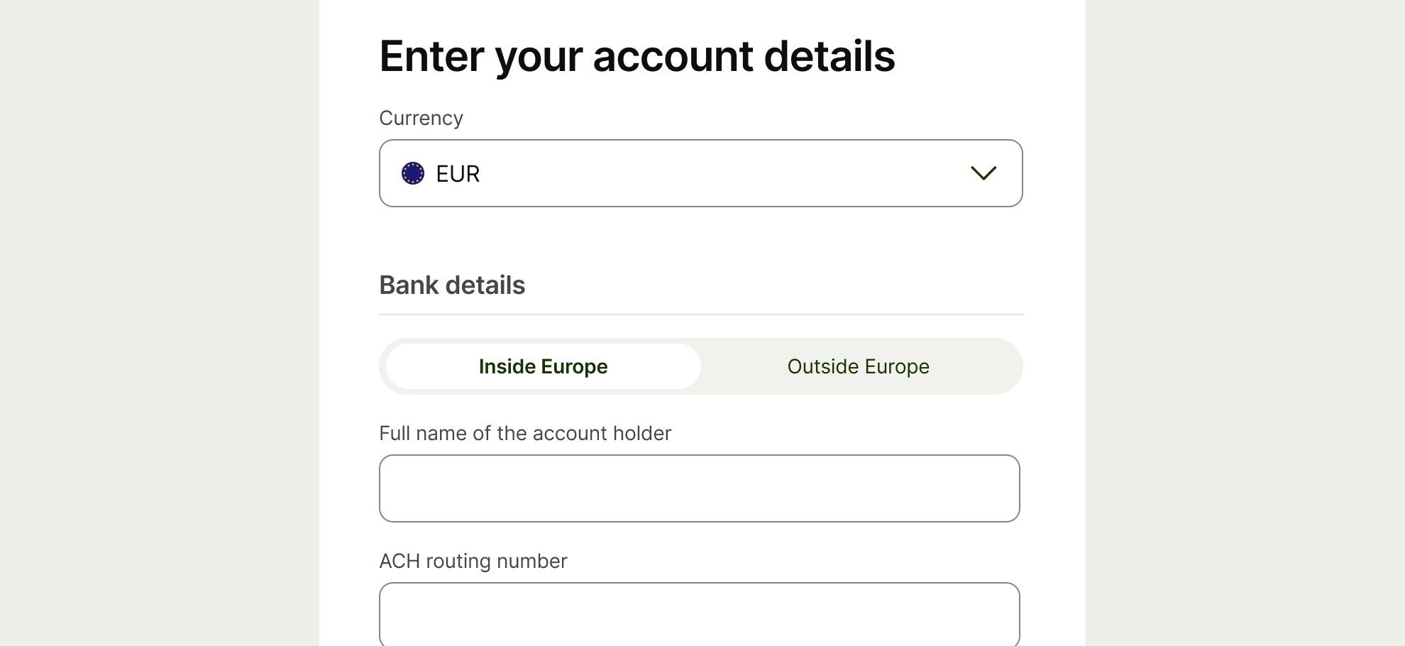 Account details with in line segmented control