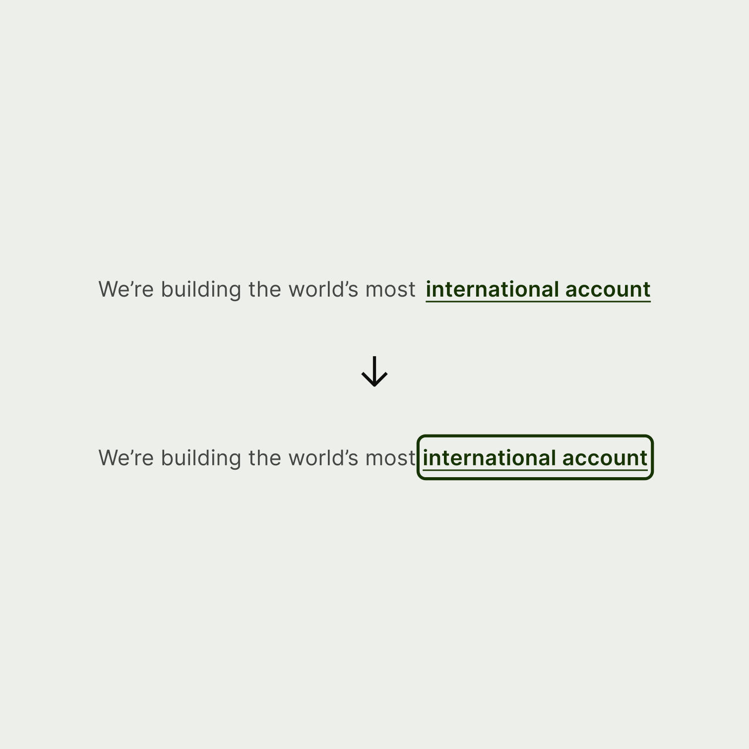 A comparison of a regular link and a focused link. The focused link has a green border.