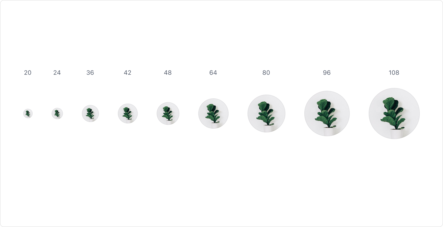 Avatar의 Size Property - 20부터 108까지 9개의 사이즈