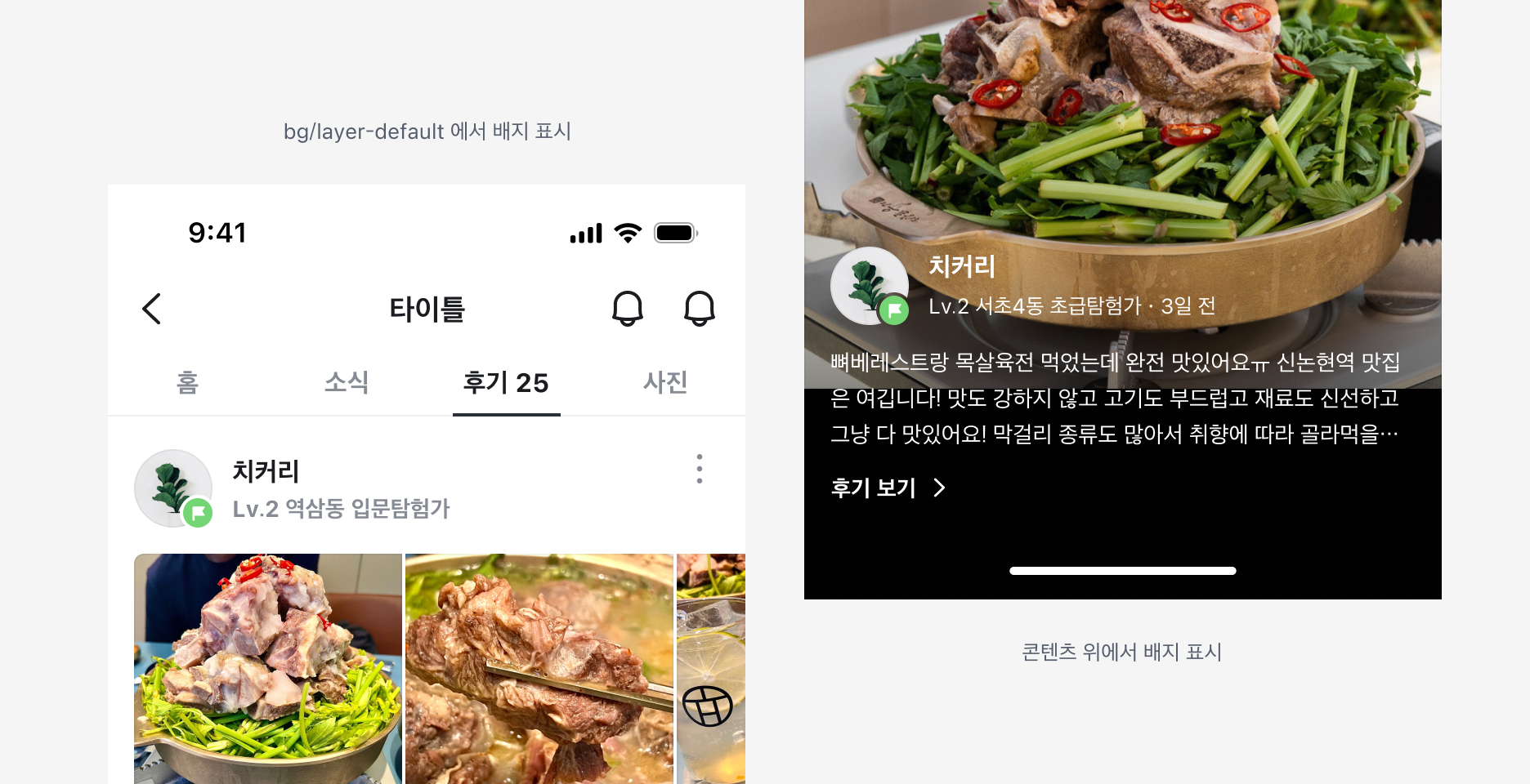 Avatar Badge 표시 예시 - 다양한 배경에서의 Badge 표현