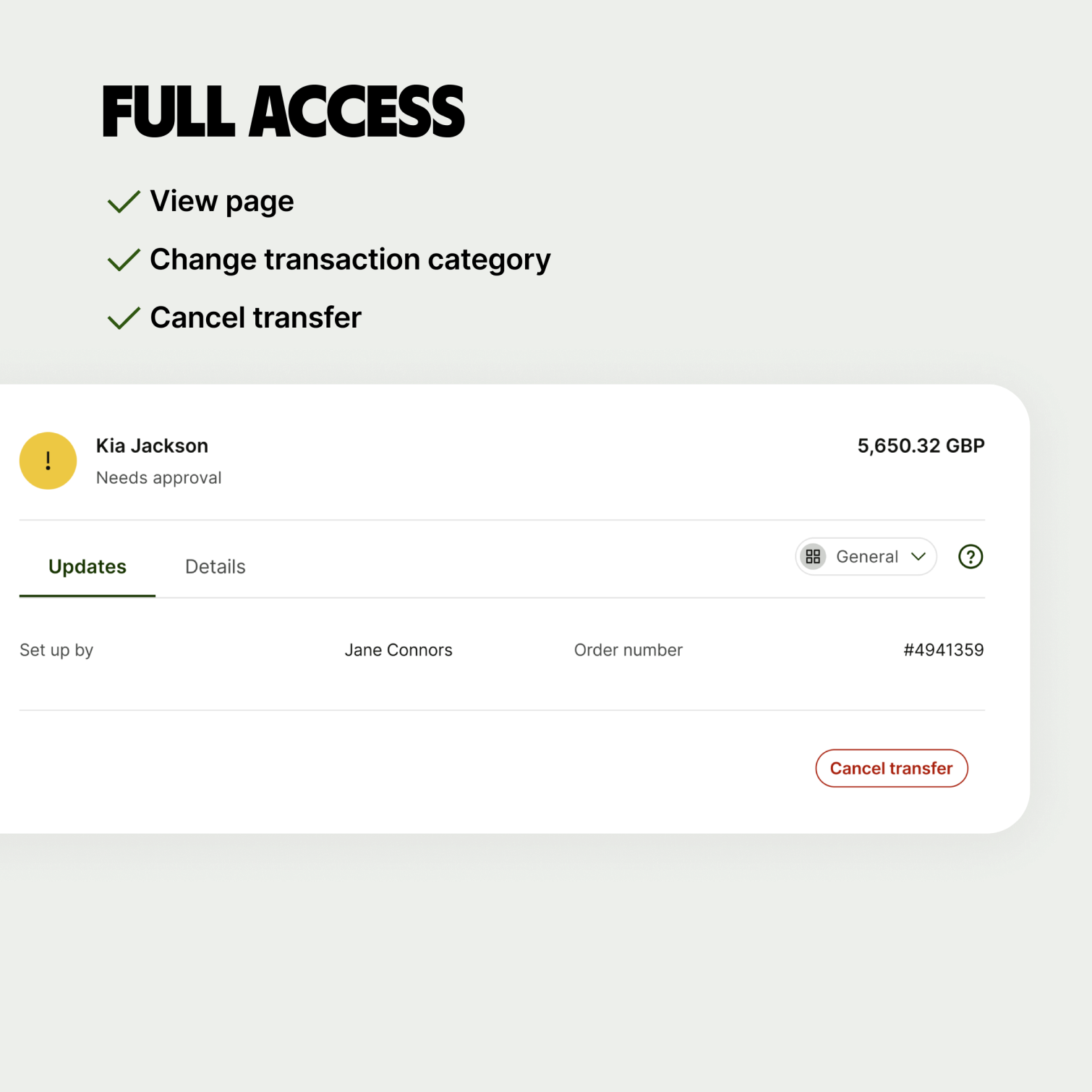 Transaction details  full access, user with all permissions can see everything