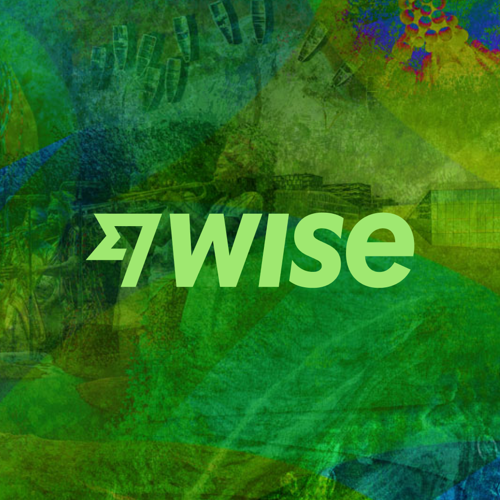 The Wise logo in Bright Green on a tapestry background.