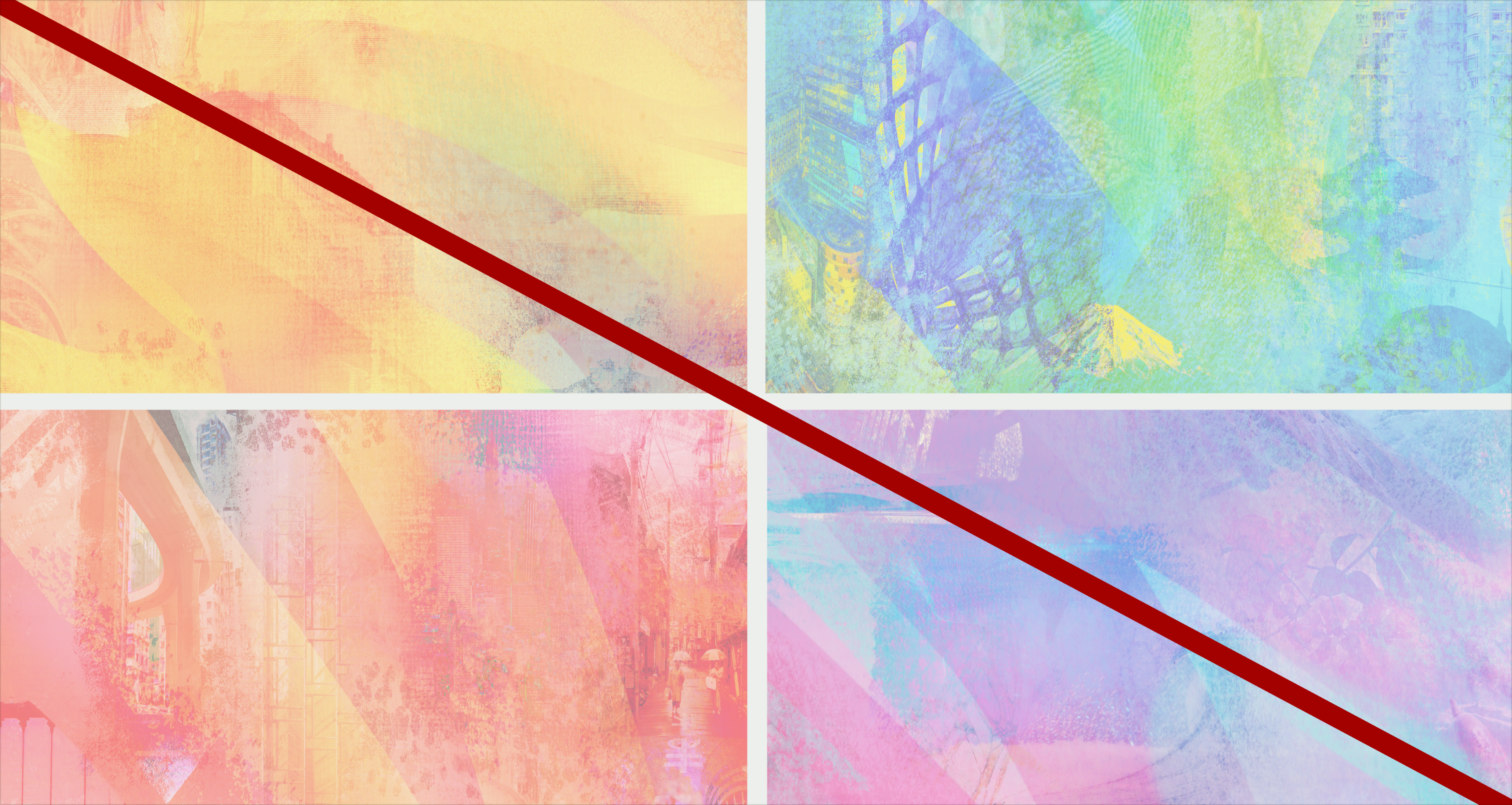 4 tapestries from Wise Masterbrand in low opacity with a line crossing them