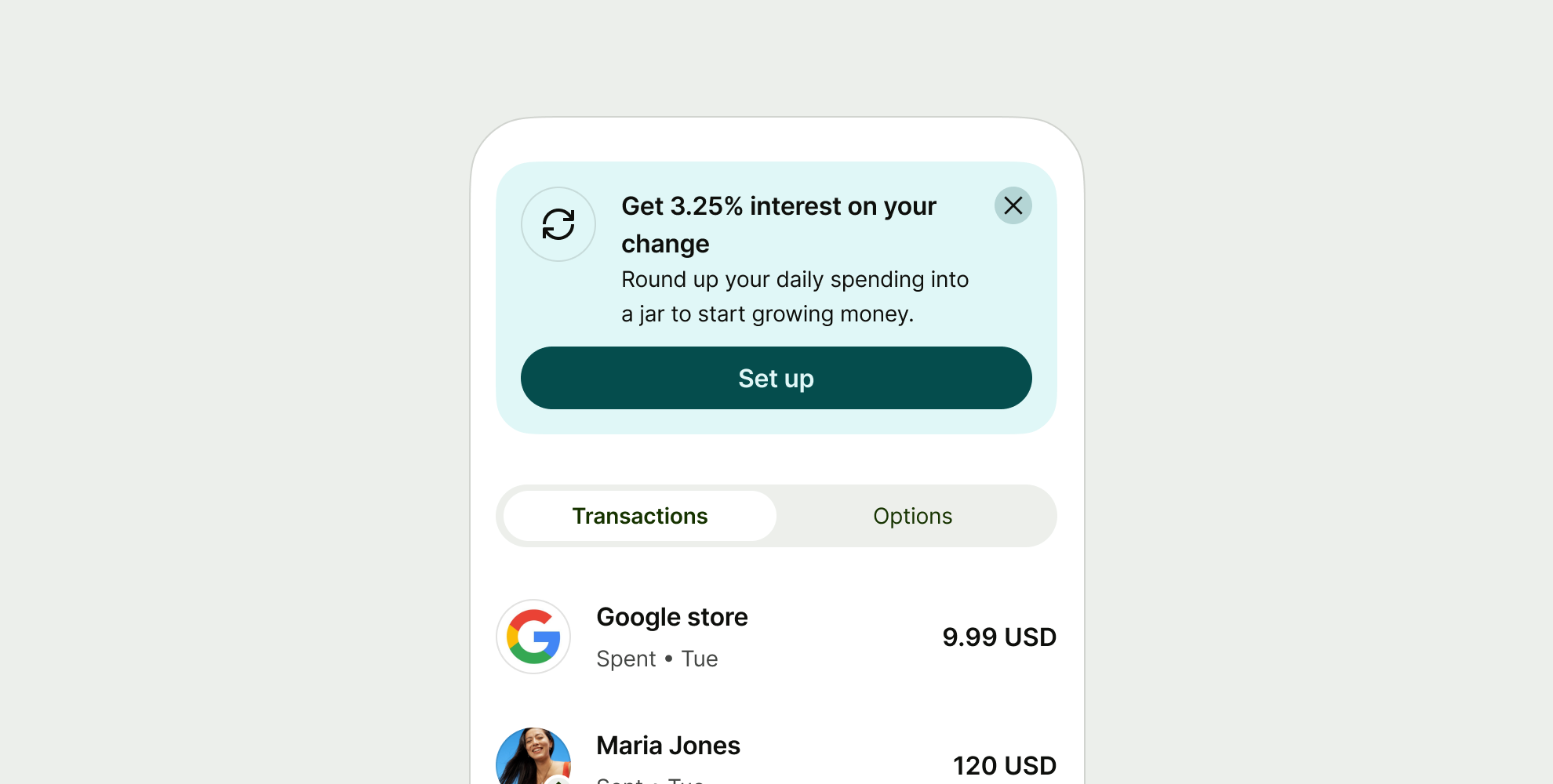 Proposition action prompt in a transactions page