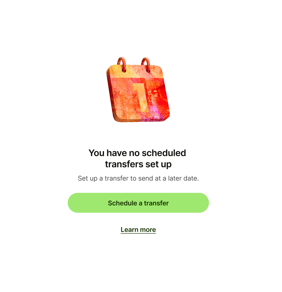 Empty state pattern with 'Learn more' as secondary button text