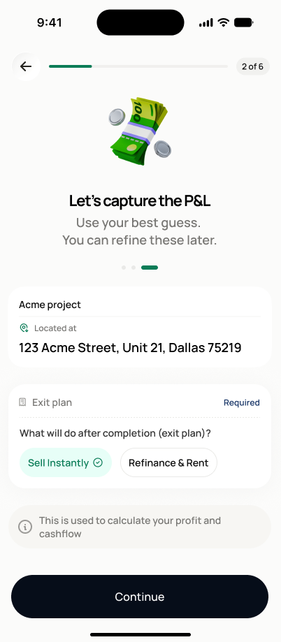 Deal Details, Exit Plan & P&L Baseline