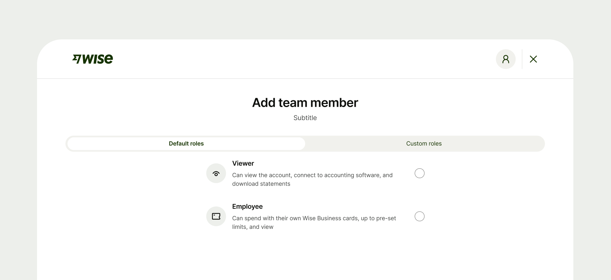 Add team member with full width segmented control