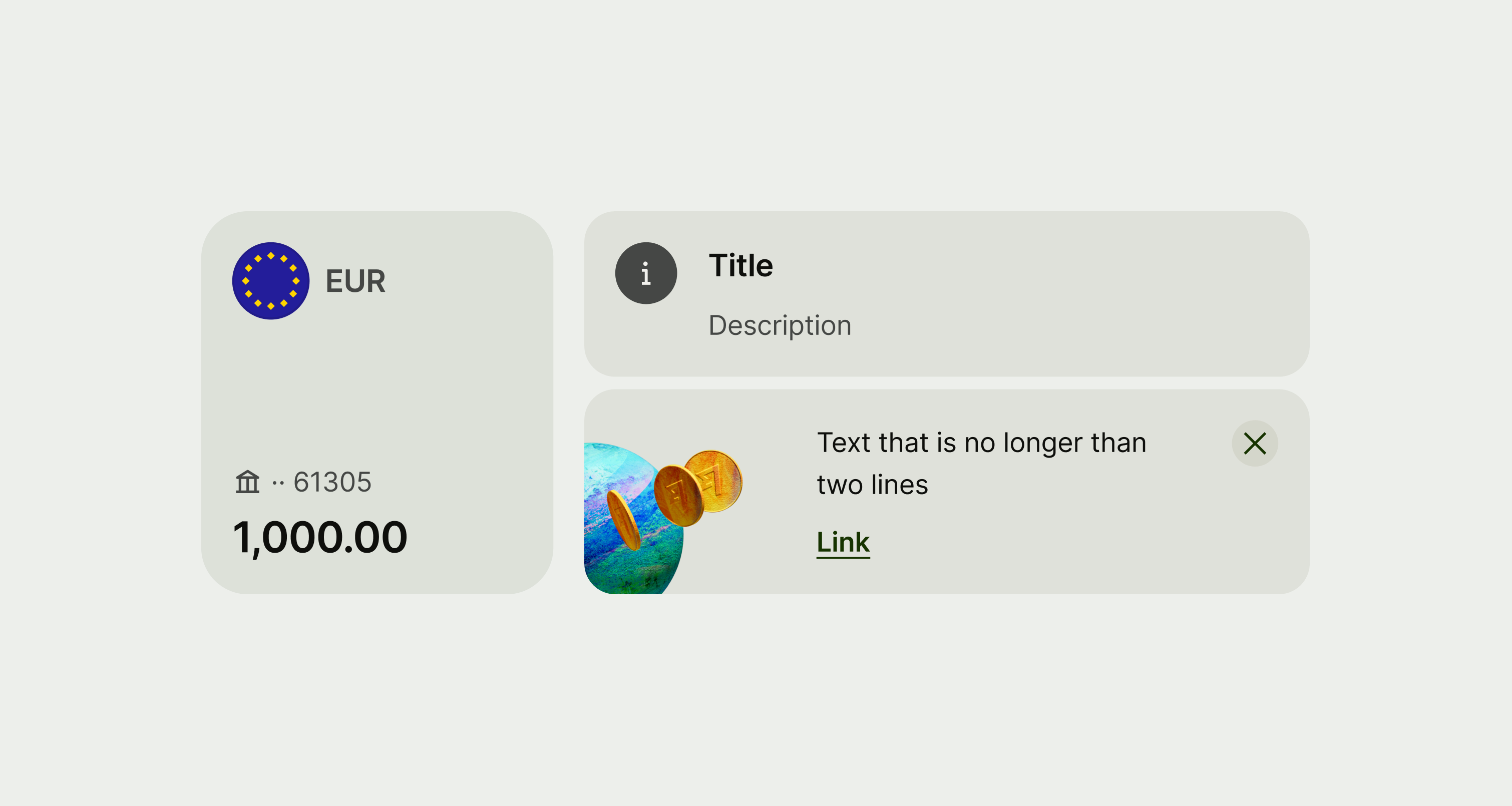 Small cards — balance card, alert and nudge