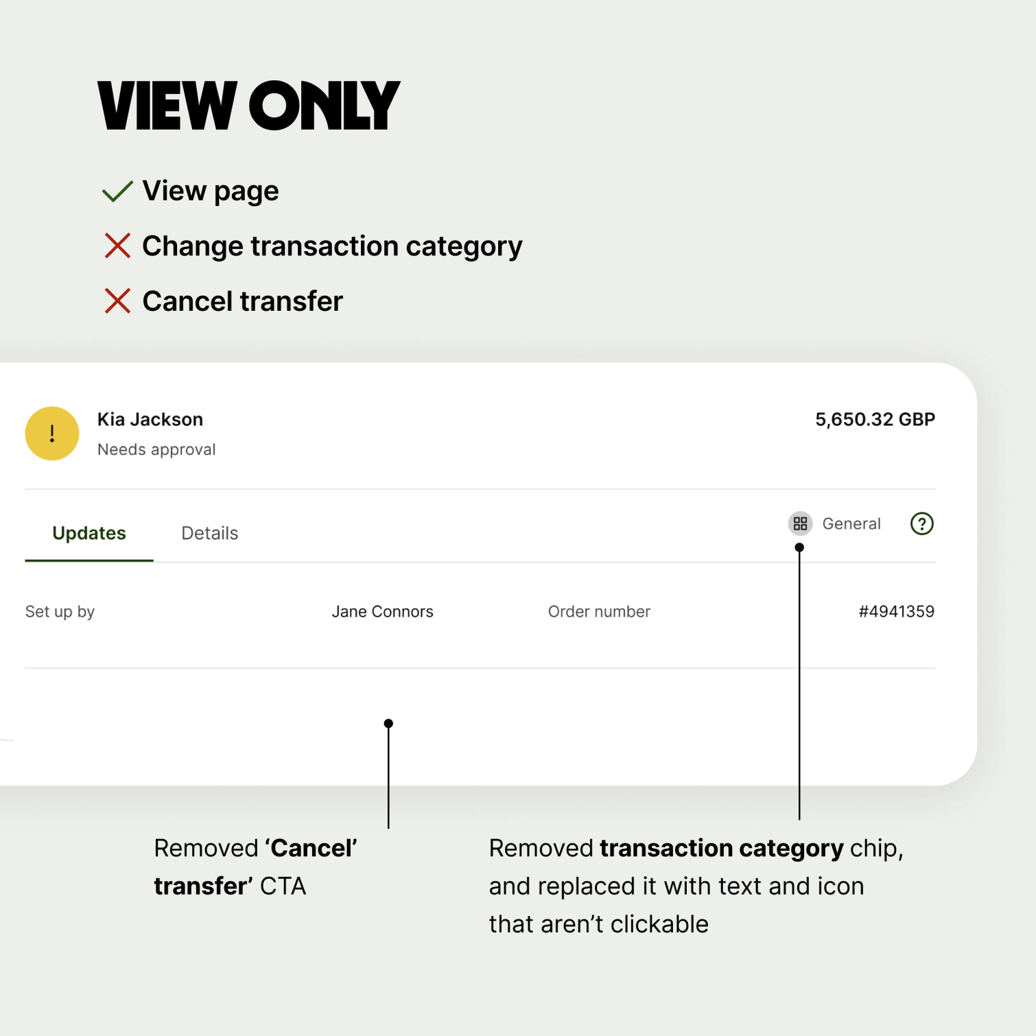 Transaction details user who has view only can not see cancel transfer button and can not edit transaction category