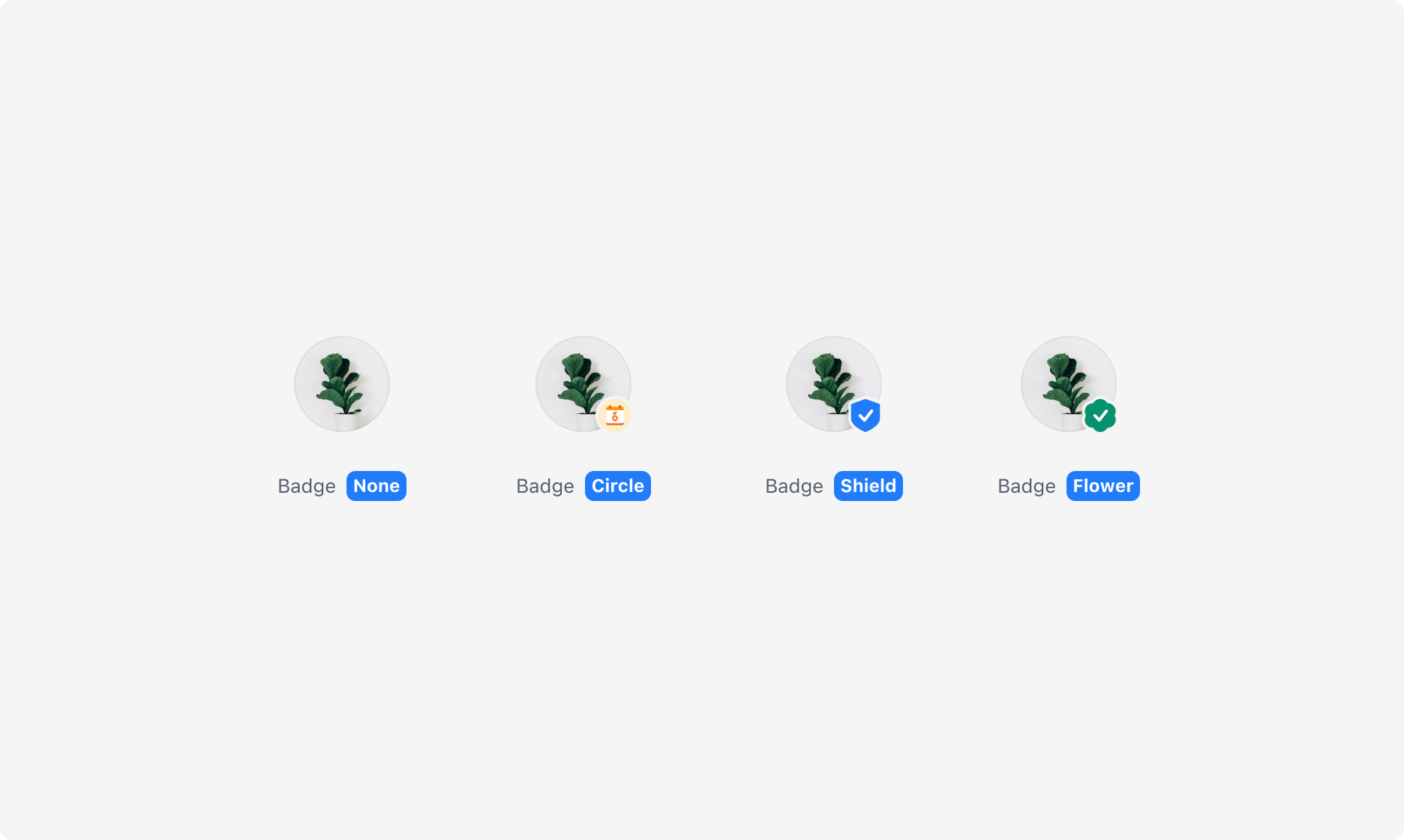 Avatar의 Badge Property - Circle, Shield, Flower 타입