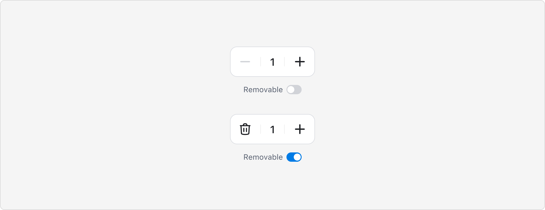 Quantity Picker의 Removable Property - Removable OFF, Removable ON