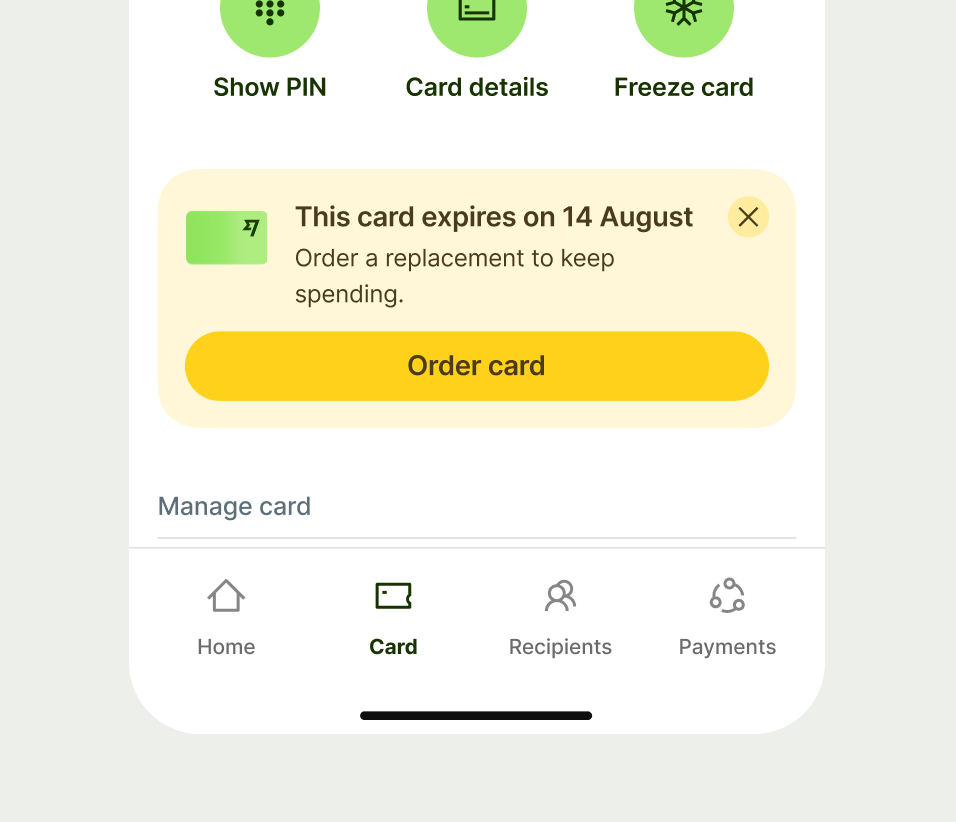 Action prompt in Cards page