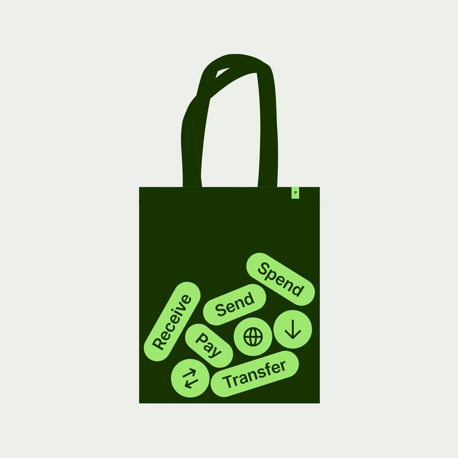 A tote bag showcasing colliding pills layout design.