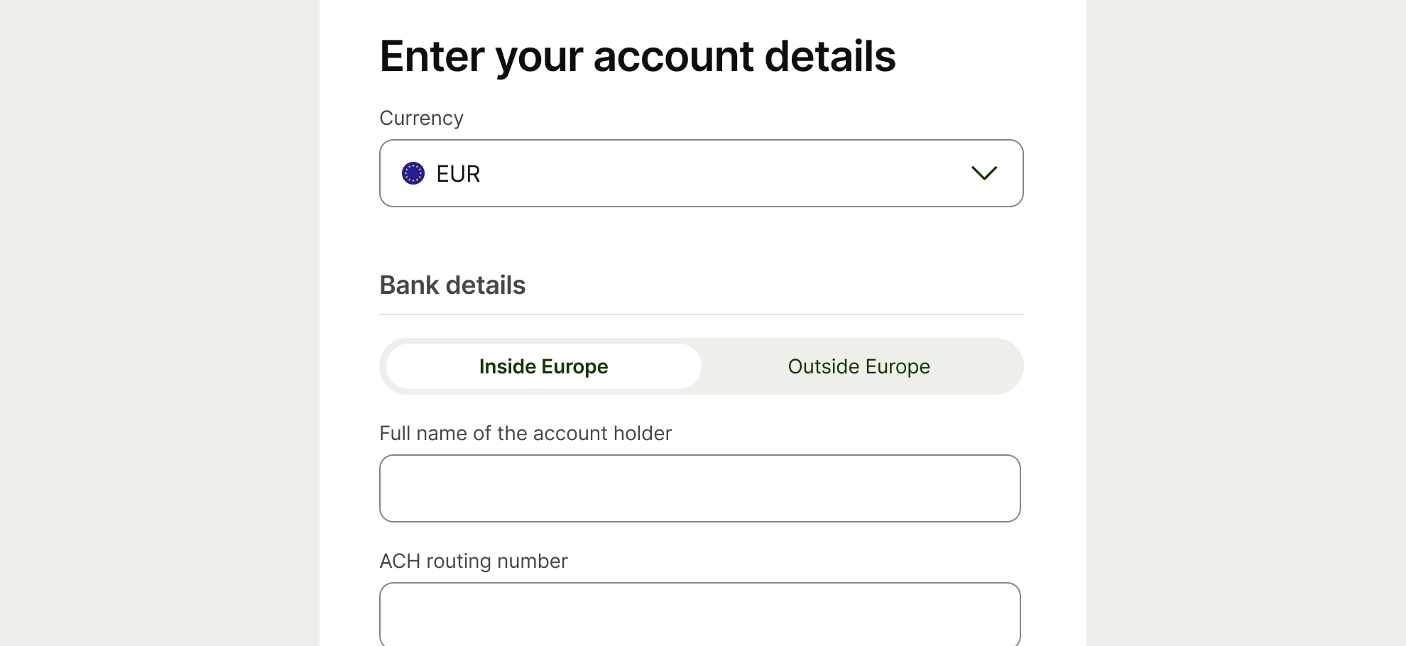 Account details with in line segmented control