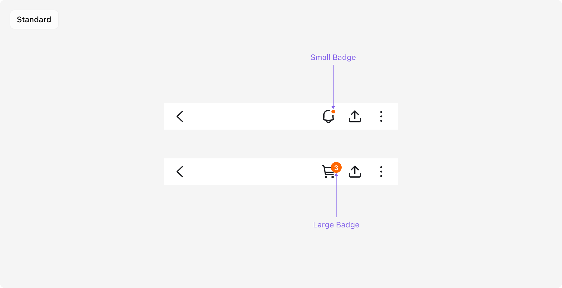 Top Navigation Notification Badge - Icon Button에 Notification Badge 표시 예시 (Standard 타입)