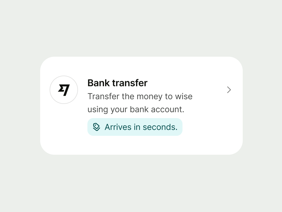 Payment card with a proposition inline prompt and price tag icon stating "Arrives in seconds."