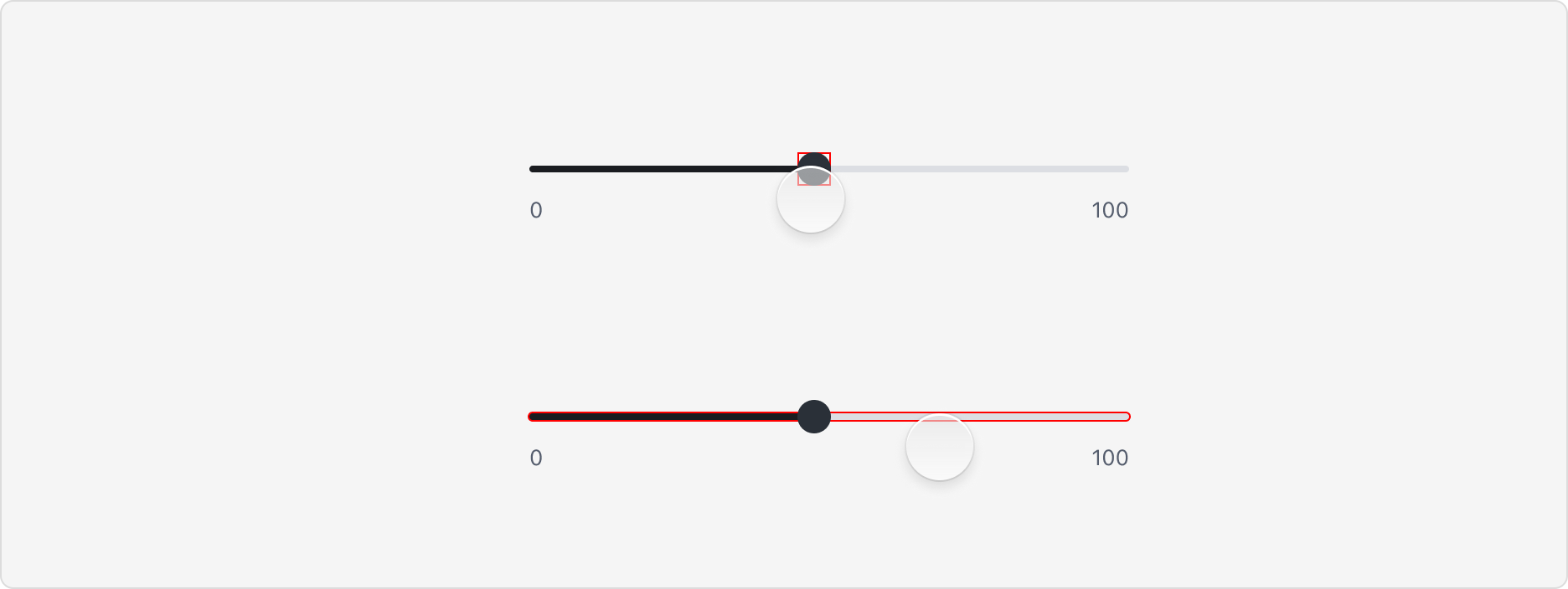 Slider touch target 예시 - Handle과 Track