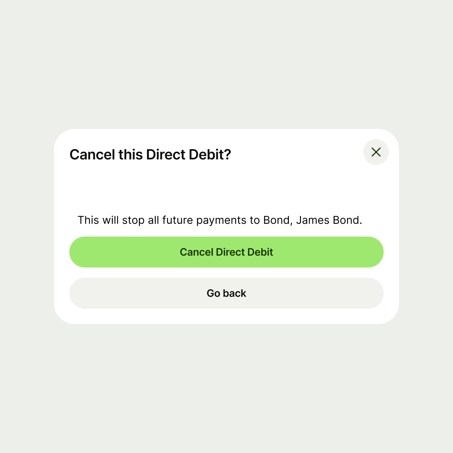 A modal with two buttons.