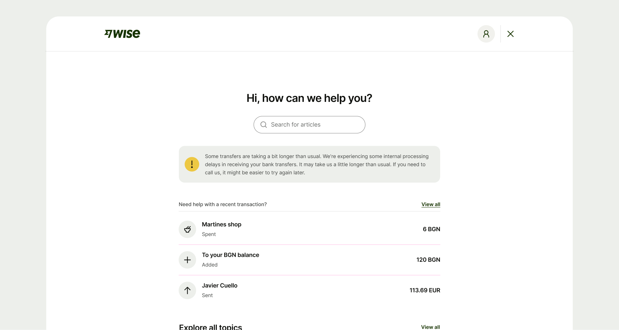 Between activity options