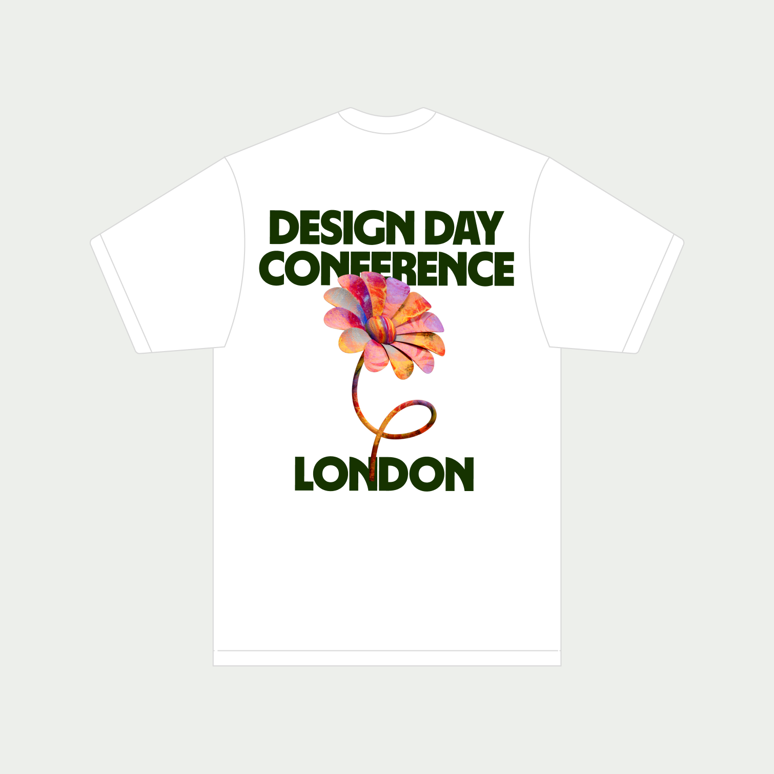 The back of a green t-shirt mockup showing the event name and illustration layout design for Wise events swag.