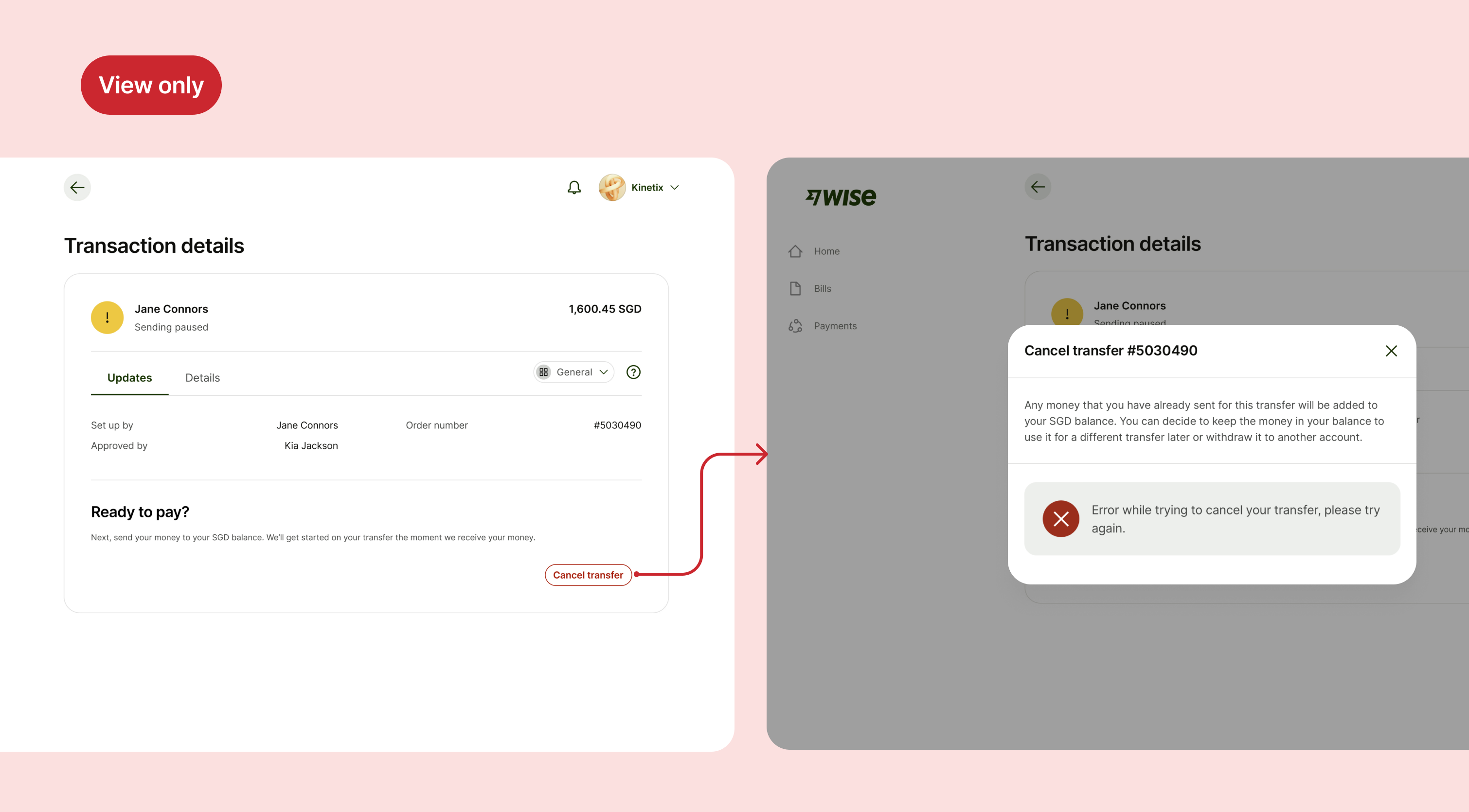 When MUA use cases were not considered users with view only access could see cancel transfer CTA which then lead them to an error