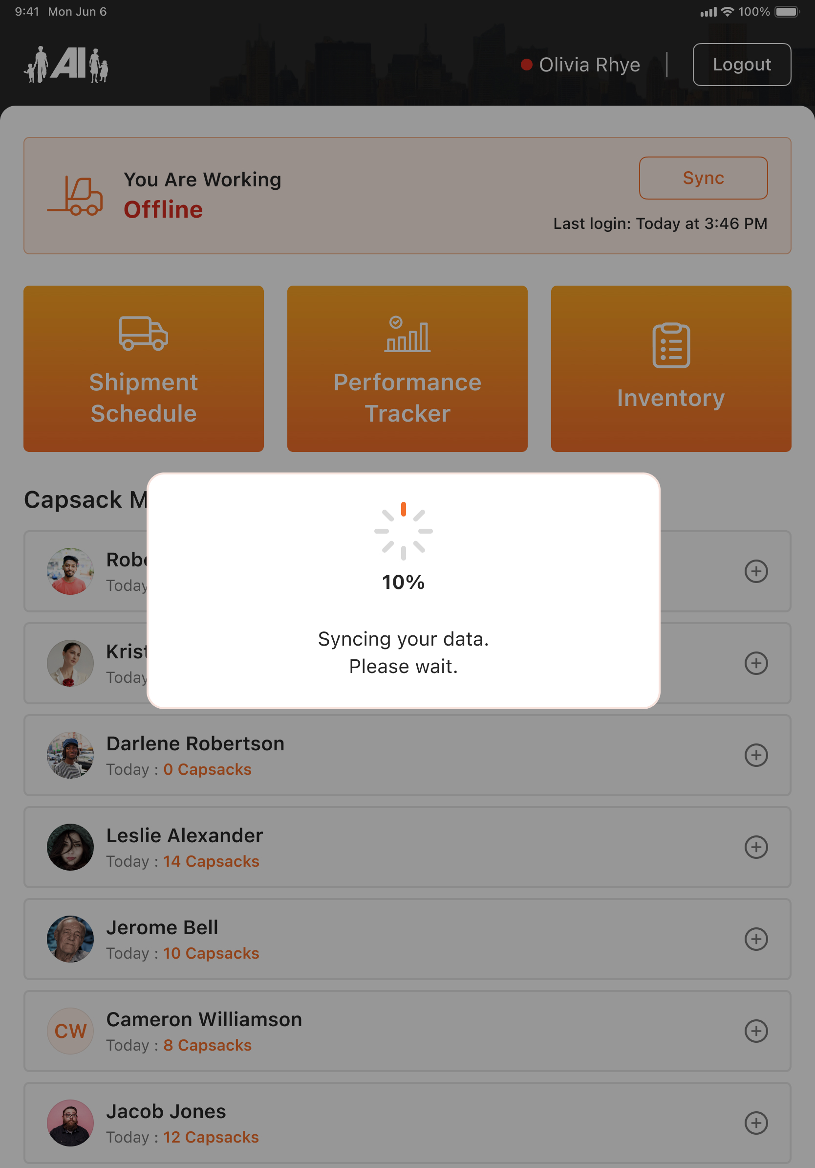 online sync logding screen