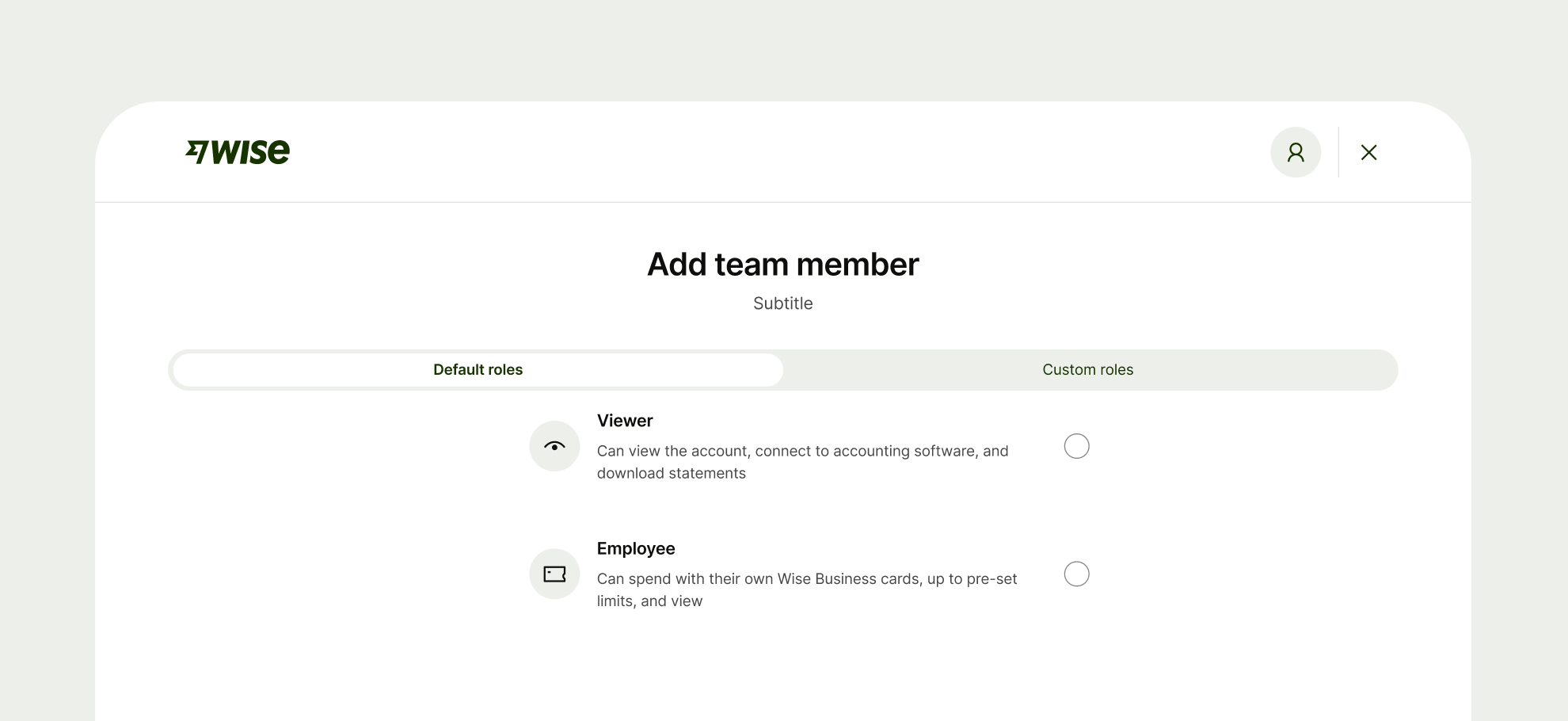 Add team member with full width segmented control