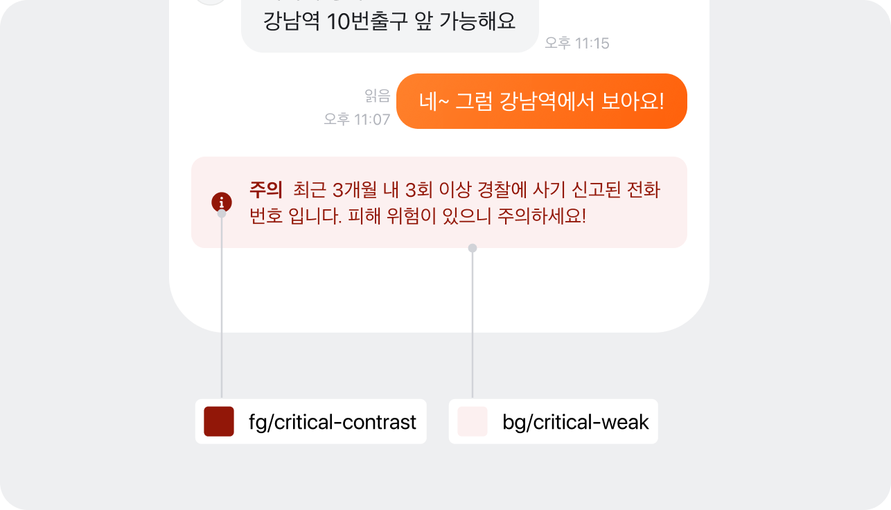 $color.fg.critical-contrast 및 $color.bg.critical-weak 사용 예시