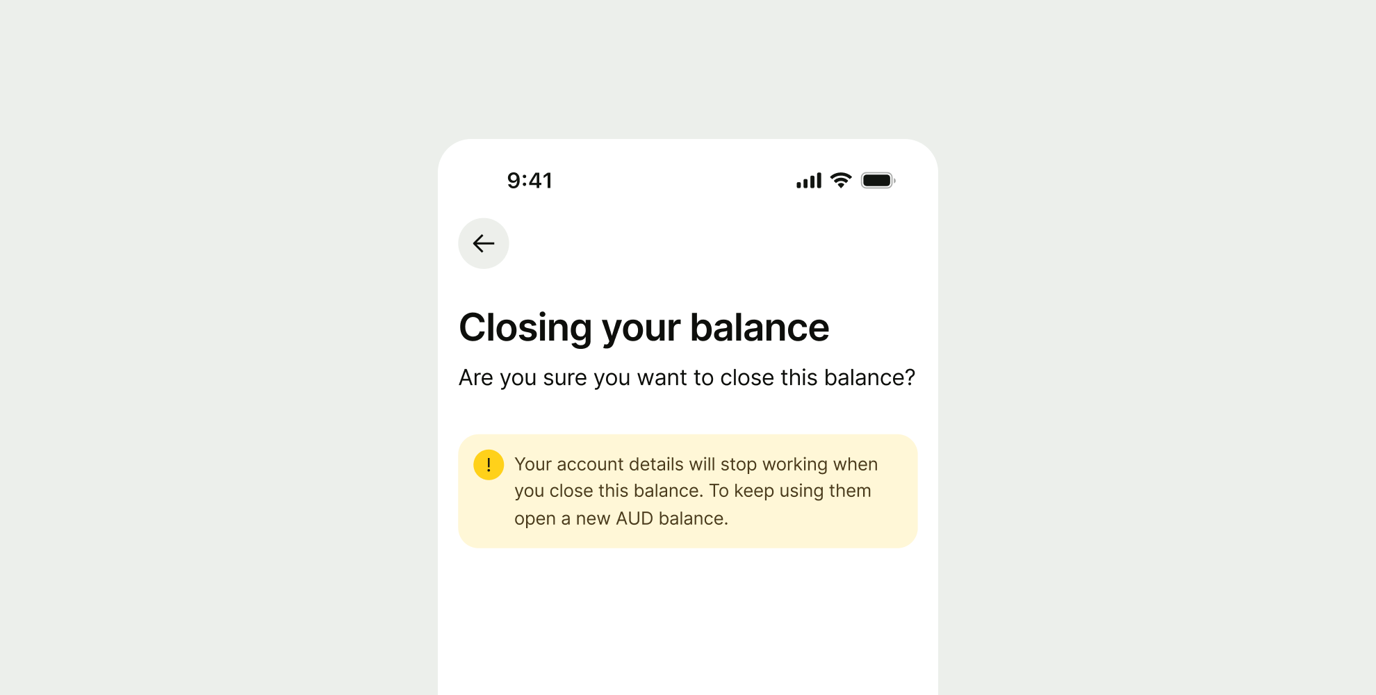 Warning info prompt within a page.