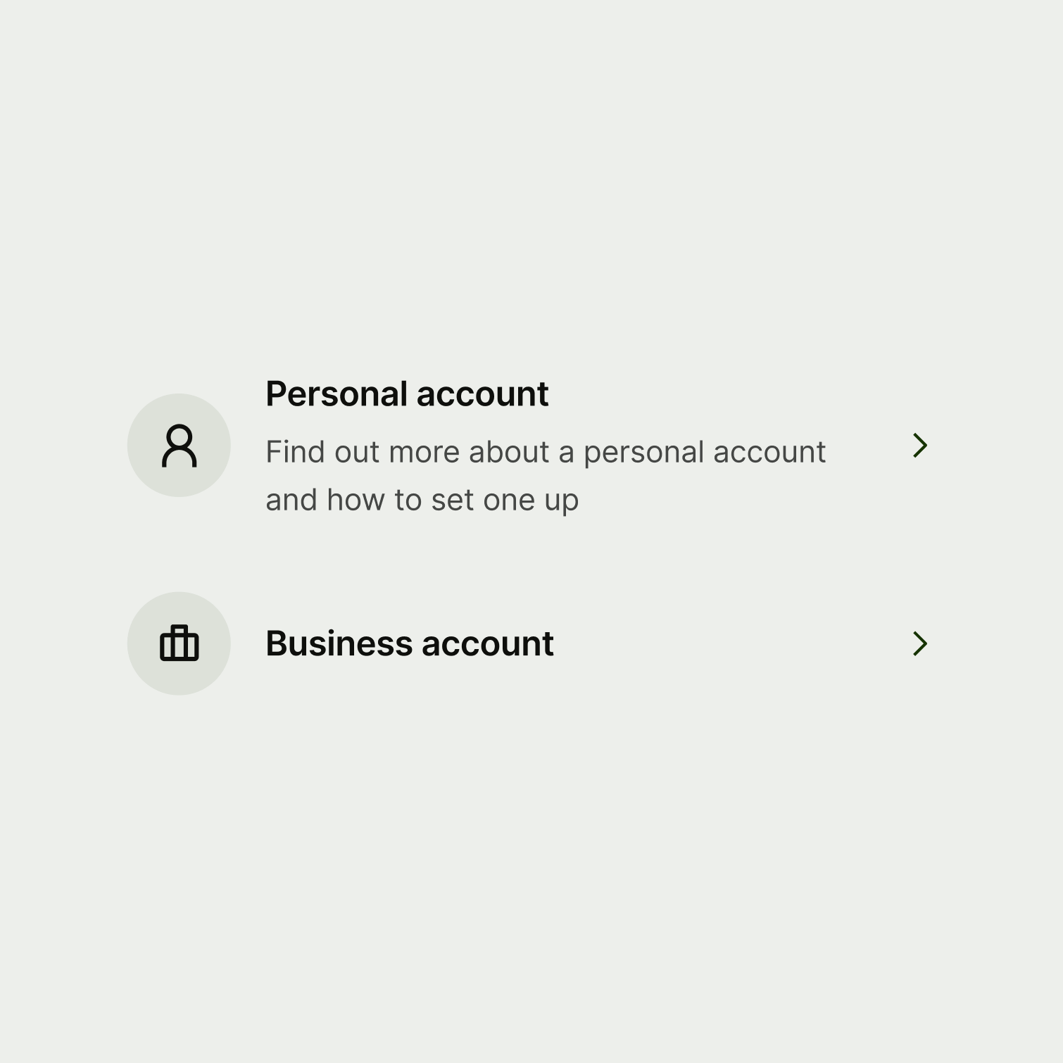 Two navigation options with long and inconsistent descriptions.