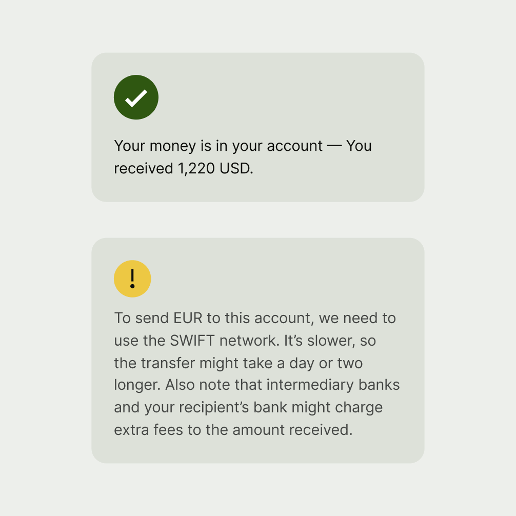 A positive and warning alert.