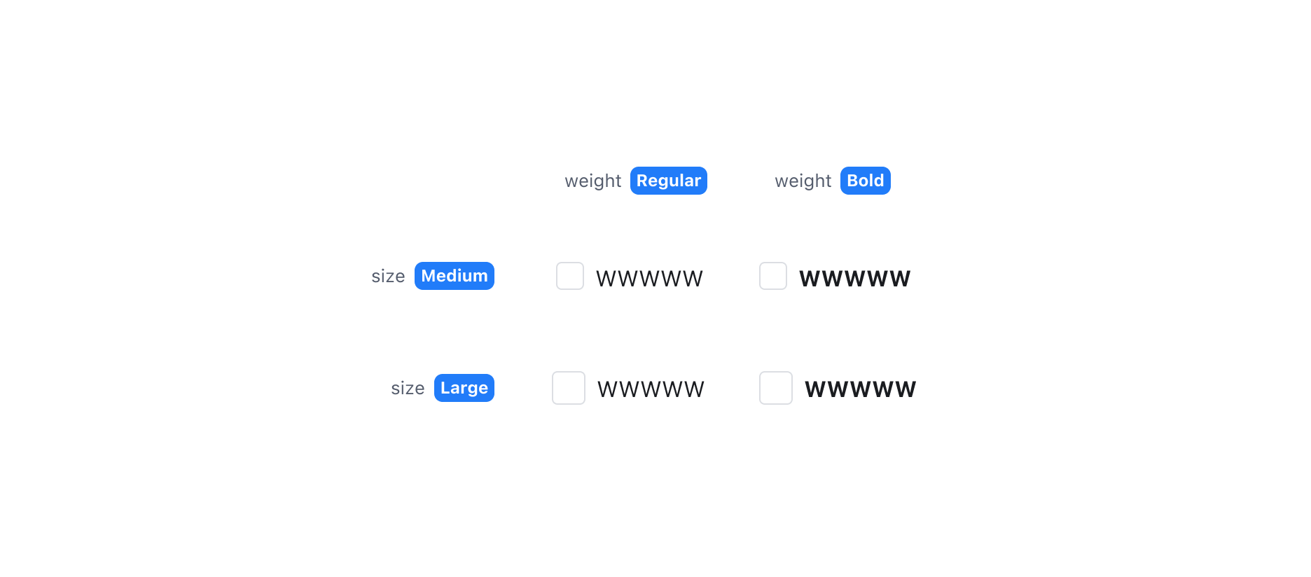 Checkbox의 Size와 Weight Property - Medium, Large 사이즈와 Regular, Bold 굵기