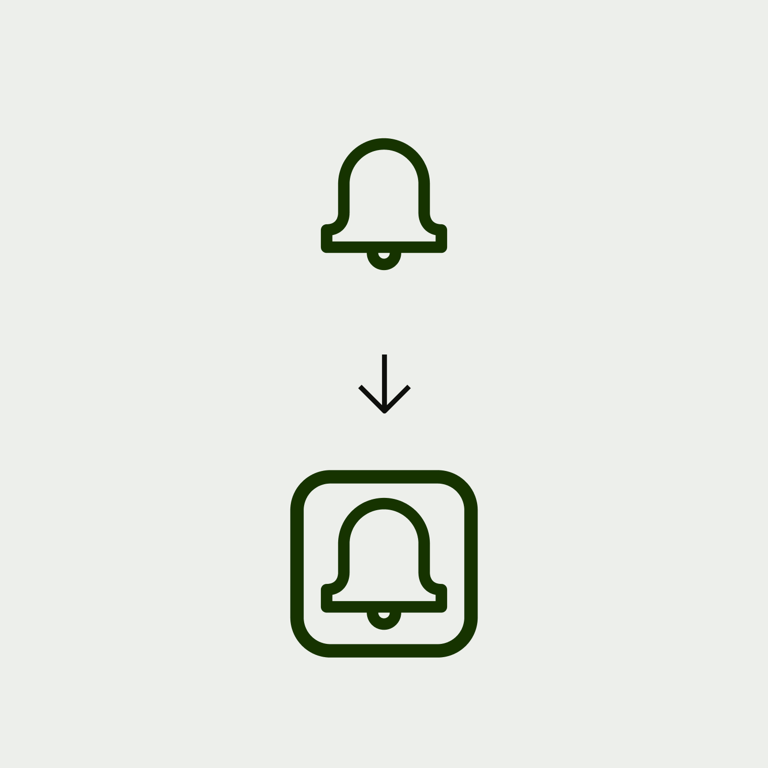 A comparison of a regular icon and an icon in focus. The focused on has a border around it.