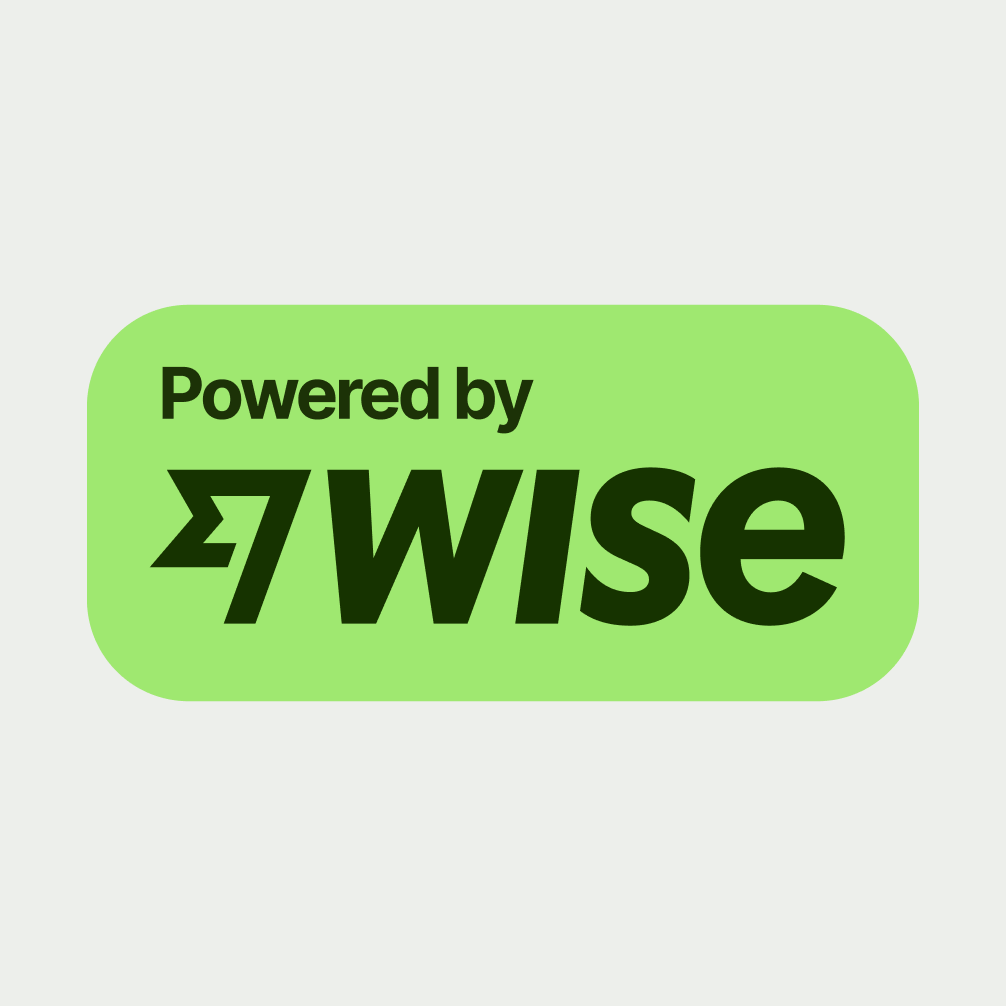 Powered by Wise badge in Bright Green.